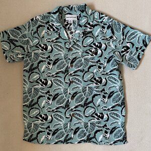 Distortion Allover Leaves Graphic Blue Green Button Down Collared Shirt Boys 8